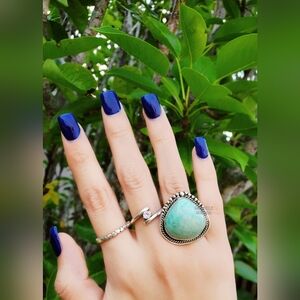 Blue and Silver Statement Ring with Ornate Design